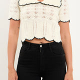 Short Puff Sleeve Scalloped Knit Top
