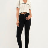 Short Puff Sleeve Scalloped Knit Top