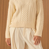 Cable Knit V-Neck Long Sleeve Sweater