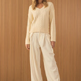 Cable Knit V-Neck Long Sleeve Sweater
