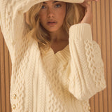 Cable Knit V-Neck Long Sleeve Sweater