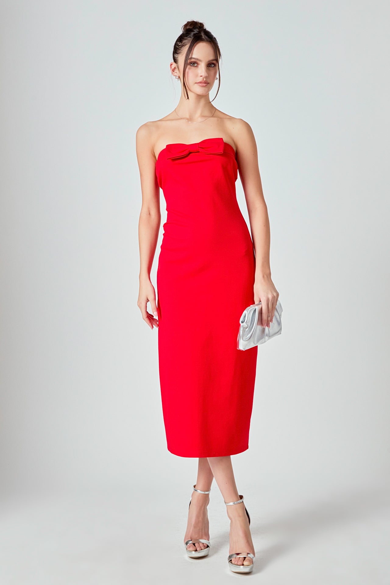Endless Rose - Strapless Bow Midi Dress RED / XS Endless Rose - Strapless Bow Midi Dress RED / XS