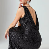 Open Back Sleeveless Sequins Maxi Dress
