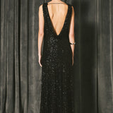 Open Back Sleeveless Sequins Maxi Dress