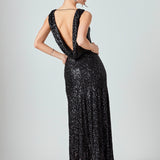 Open Back Sleeveless Sequins Maxi Dress