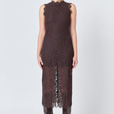 Front Slit Sleeveless Lace Maxi Dress