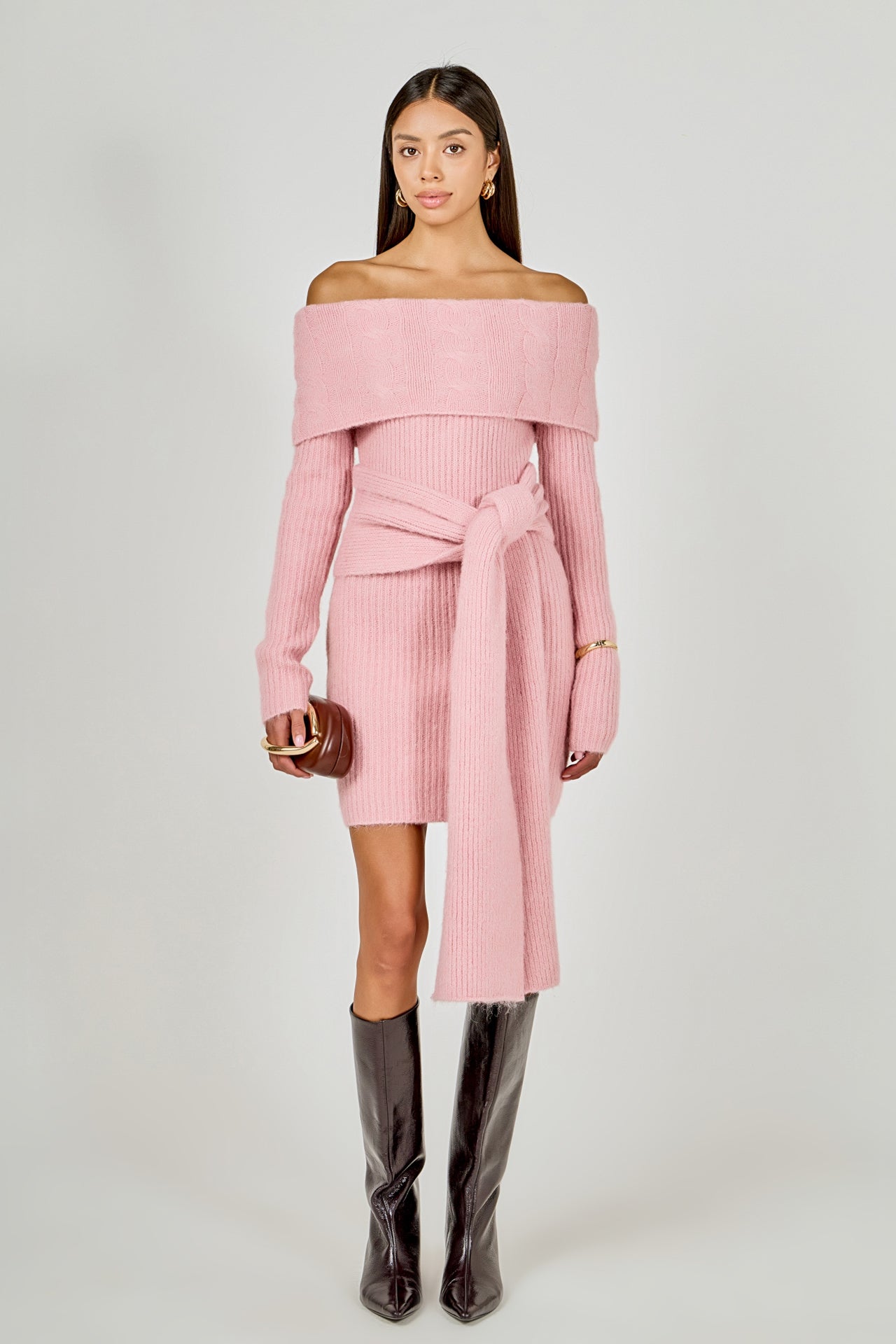Endless Rose Women's Off Shoulder Sweater Mini Dress - BALLET PINK Endless Rose Women's Off Shoulder Sweater Mini Dress - BALLET PINK
