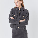 Tweed Soft Brushed Buttoned Jacket