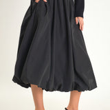 Belted Blouson Midi Skirt