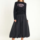 Belted Blouson Midi Skirt