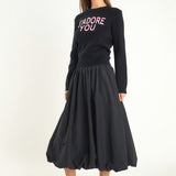 Belted Blouson Midi Skirt