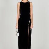 Jewel Trim Maxi Velvet Dress