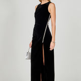 Jewel Trim Maxi Velvet Dress
