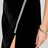 Jewel Trim Maxi Velvet Dress
