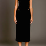 Buttoned Velvet Midi Dress