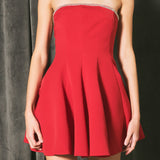 Jewel Trim Flounced Mini Dress