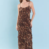 Animal Print Ruffled Slip Maxi Dress