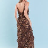 Animal Print Ruffled Slip Maxi Dress
