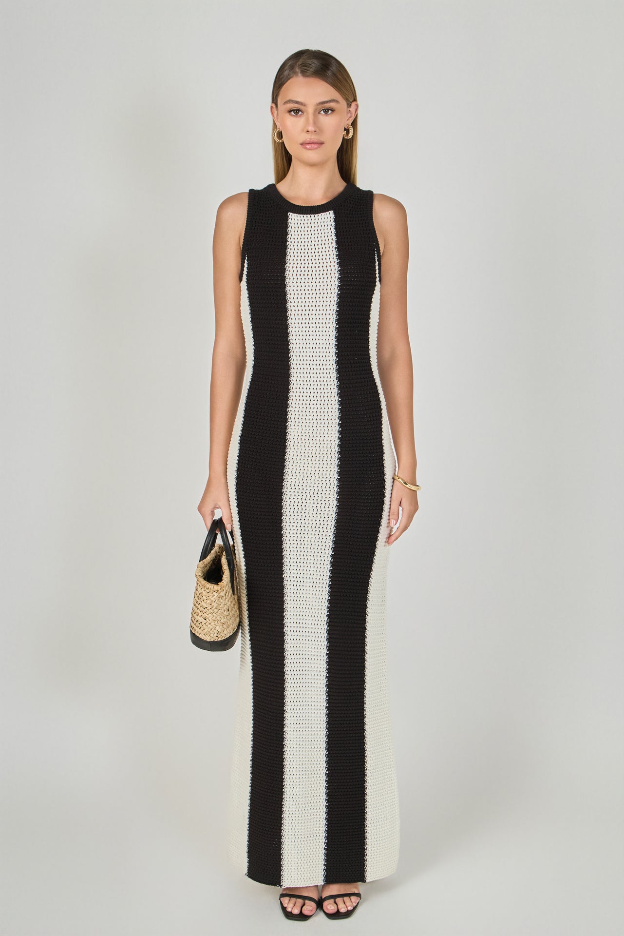 Endless Rose - Vertical Stripe Fitted Maxi Dress BLACK/WHITE / XS Endless Rose - Vertical Stripe Fitted Maxi Dress BLACK/WHITE / XS