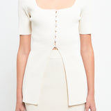 Short Sleeve Long Knit Button Up