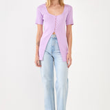 Short Sleeve Long Knit Button Up