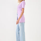 Short Sleeve Long Knit Button Up