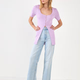 Short Sleeve Long Knit Button Up