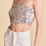 Beaded Sequins Strapless Top