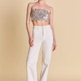Beaded Sequins Strapless Top