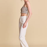 Beaded Sequins Strapless Top