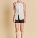 Jacqueline Sleeveless Buttoned Tweed Top