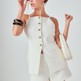 Jacqueline Sleeveless Buttoned Tweed Top
