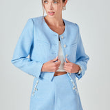 Romy Chain Embellished Tweed Cropped Jacket