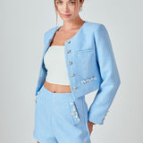 Romy Chain Embellished High Waisted Tweed Shorts
