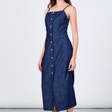High Neck Denim Midi Dress
