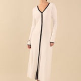 Valerie Contrast Buttoned Sweater Knit Midi Dress