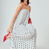 Samantha Strapless Pleated Polka Dot Maxi Dress