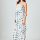 Samantha Strapless Pleated Polka Dot Maxi Dress