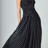 Rachel Smocked Drop Waist Polka Dot Maxi Dress