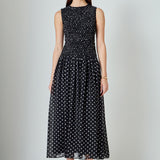Rachel Smocked Drop Waist Polka Dot Maxi Dress