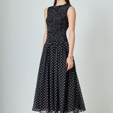 Rachel Smocked Drop Waist Polka Dot Maxi Dress