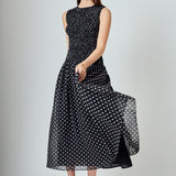 Rachel Smocked Drop Waist Polka Dot Maxi Dress