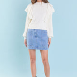 Cable Knit Ruffled Sweater