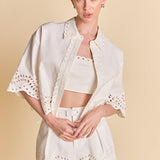 Embroidered Shirt and Strapless Top Set