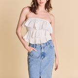 Mixed Media Ruffled Strapless Top