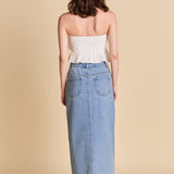 Mixed Media Ruffled Strapless Top