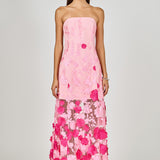 Embroidered 3D Applique Strapless Maxi Dress