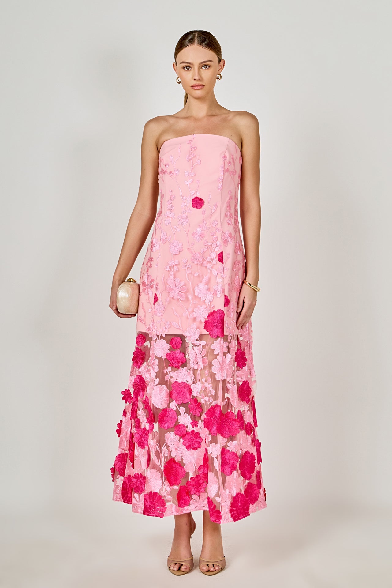 Embroidered 3D Applique Strapless Maxi Dress Embroidered 3D Applique Strapless Maxi Dress