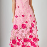 Embroidered 3D Applique Strapless Maxi Dress