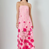 Embroidered 3D Applique Strapless Maxi Dress